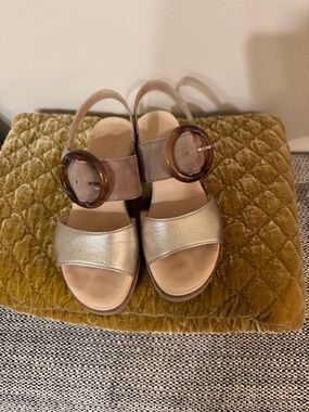 Gabor chunky Buckle Metallic Gold Slingback Sandals